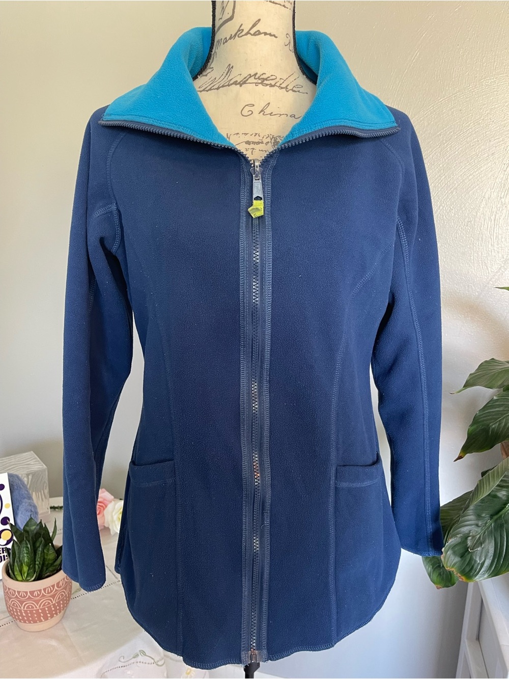 Reversible Blue Fleece Full Zip Jacket Colorblock Outdoor Size Medium